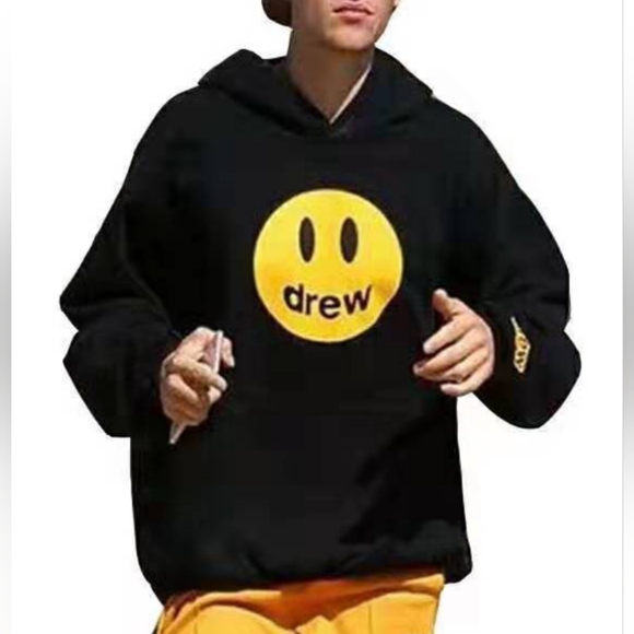 Happy Face DREW Black Pullover Hoodie Women Size Large - Picture 1 of 9